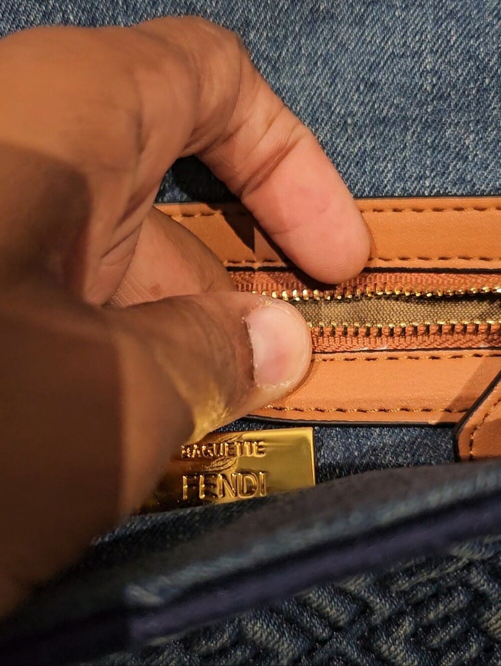 Fendi Denim Blue FF Jacquard Shoulder Bag with Gold Hardware - Picture 3 of 6